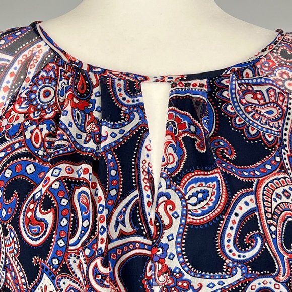 Shoshanna Silk Paisley Long Sleeve Ruffled Dress Red Blue Black size 4 - Picture 3 of 12